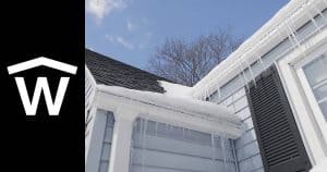 Social Share for ice damns blog showing a roof with a ice damn beside the w4sr logo