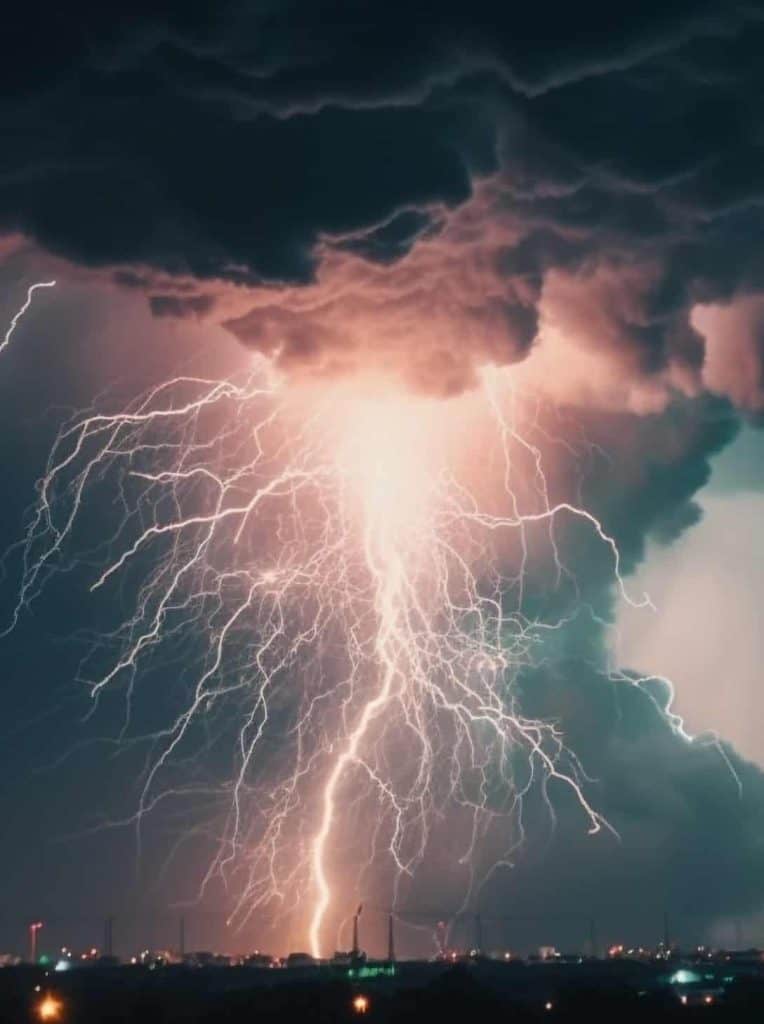 Dramatic sky illuminates danger of lightning on roofs