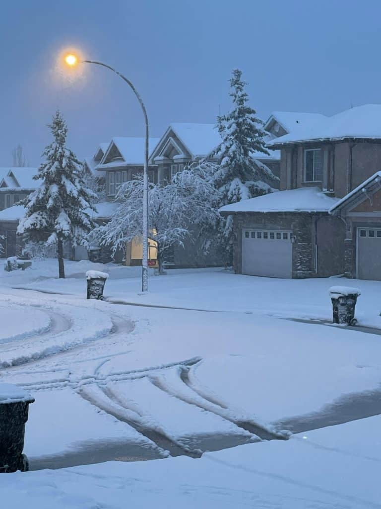 A suburban neighborhood in Calgary during winter.